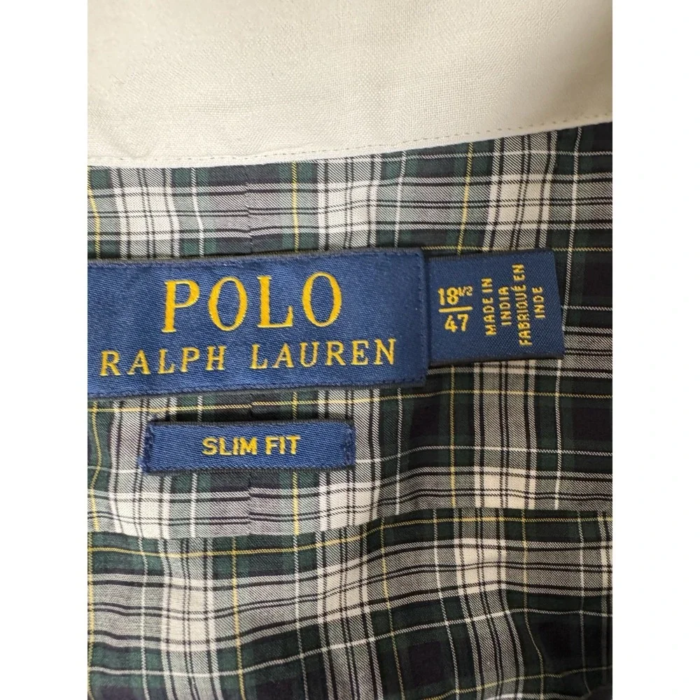 Polo Ralph Lauren Green / Yellow Plaid Dress‎ Shirt Sz 18.5 Slim Fit NWT $148